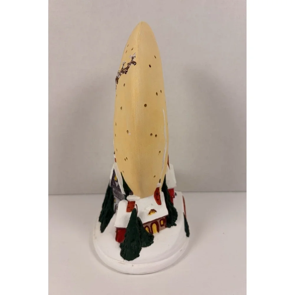 Crescent Moon Village Town Santa Snow Scape Light Lamp Ceramic No Light Kit